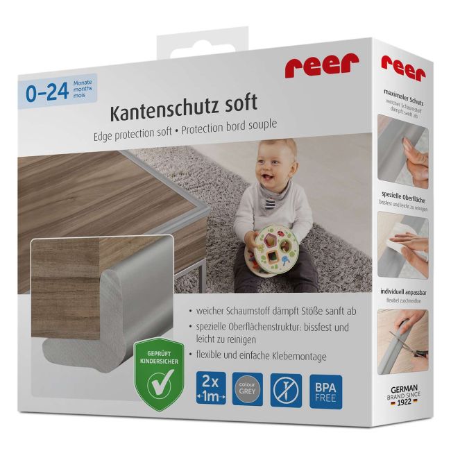 Set 2 benzi de protectie universala din spuma poliuretan pentru muchii si colturi, rezistente la muscaturi, gri, 2 x 1 m, Reer 82041