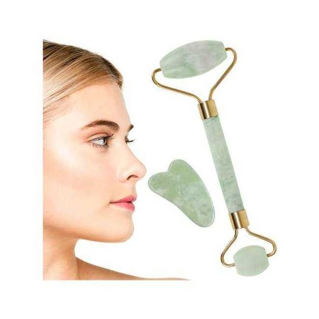 Set rola jad si Gua Sha pentru masaj facial Iso Trade MY367 BBJMY367_Verde