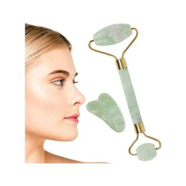 Set rola jad si Gua Sha pentru masaj facial Iso Trade MY367 BBJMY367_Verde