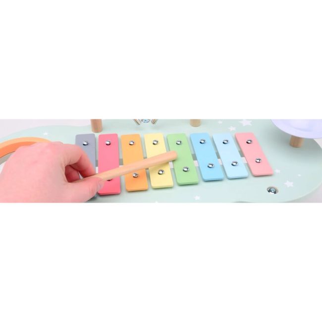 Joueco - Masuta muzicala multifunctionala din lemn certificat FSC, Cu accesorii, 44,8 x 22,5 x 24,5 cm, Multicolora BYN80131