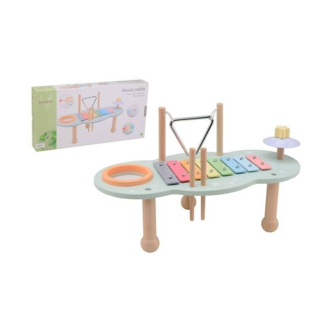 Joueco - Masuta muzicala multifunctionala din lemn certificat FSC, Cu accesorii, 44,8 x 22,5 x 24,5 cm, Multicolora BYN80131