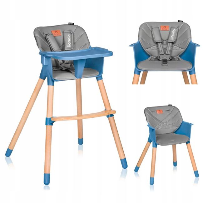Lionelo - Scaun de masa din fag Koen, 2 in 1, Transformabil, Sustine 30 kg, 6 luni+, Albastru BYNLO-KOEN_BLUE_SKY