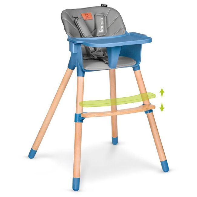 Lionelo - Scaun de masa din fag Koen, 2 in 1, Transformabil, Sustine 30 kg, 6 luni+, Albastru BYNLO-KOEN_BLUE_SKY