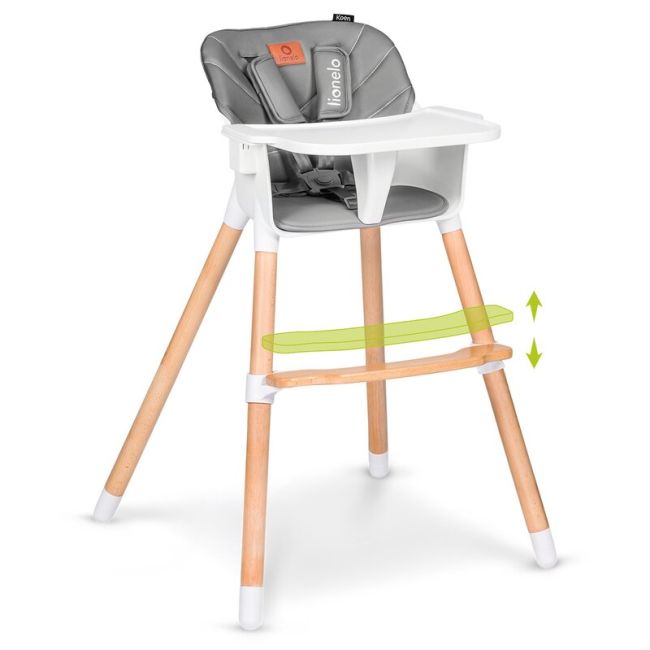 Lionelo - Scaun de masa din fag Koen, 2 in 1, Transformabil, Sustine 30 kg, 6 luni+, Gri BYNLO-KOEN_GREY_STONE