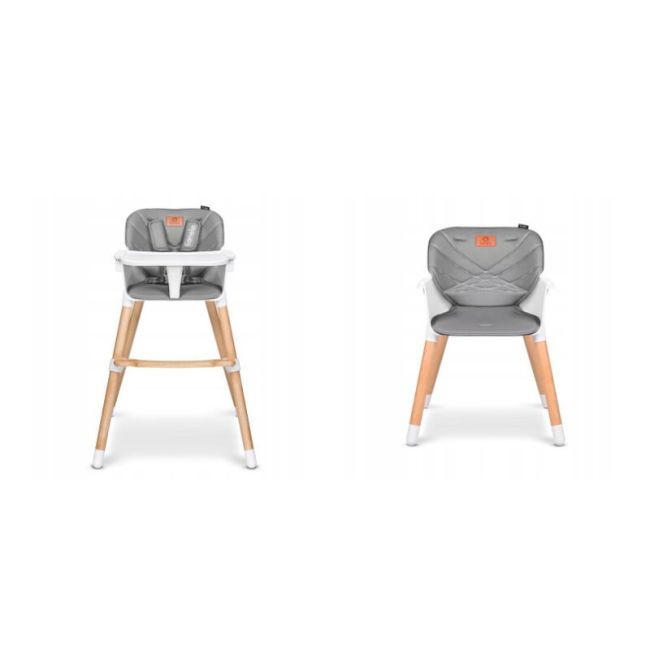 Lionelo - Scaun de masa din fag Koen, 2 in 1, Transformabil, Sustine 30 kg, 6 luni+, Gri BYNLO-KOEN_GREY_STONE