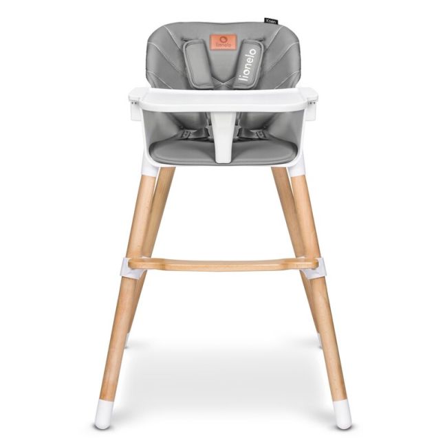 Lionelo - Scaun de masa din fag Koen, 2 in 1, Transformabil, Sustine 30 kg, 6 luni+, Gri BYNLO-KOEN_GREY_STONE