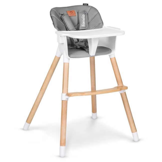 Lionelo - Scaun de masa din fag Koen, 2 in 1, Transformabil, Sustine 30 kg, 6 luni+, Gri BYNLO-KOEN_GREY_STONE