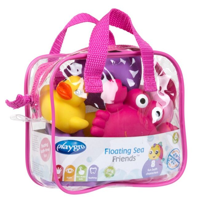 Set 8 animalute de baie, Fara gauri, Cu gentuta pentru transport, Fara BPA, Floating Sea Friends, Playgro, Pink BYN857265