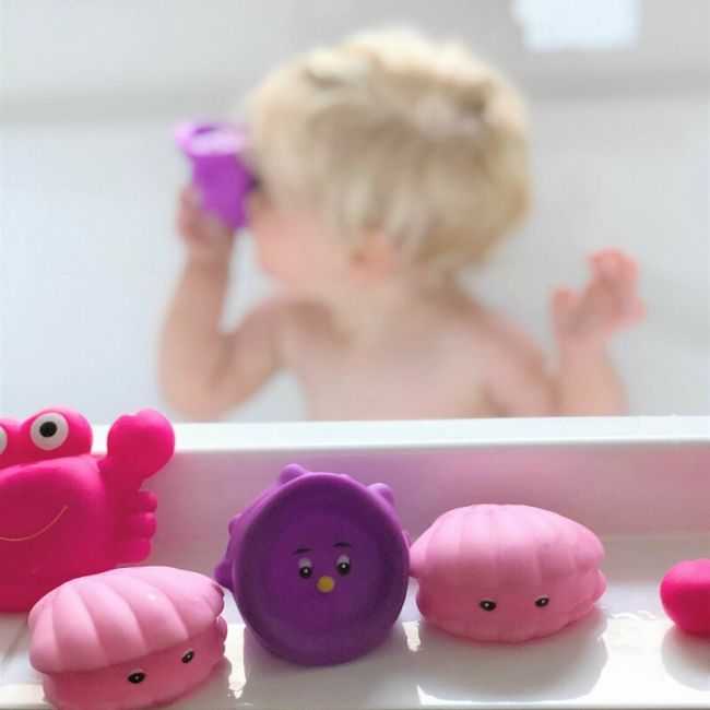Set 8 animalute de baie, Fara gauri, Cu gentuta pentru transport, Fara BPA, Floating Sea Friends, Playgro, Pink BYN857265