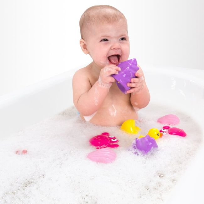 Set 8 animalute de baie, Fara gauri, Cu gentuta pentru transport, Fara BPA, Floating Sea Friends, Playgro, Pink BYN857265