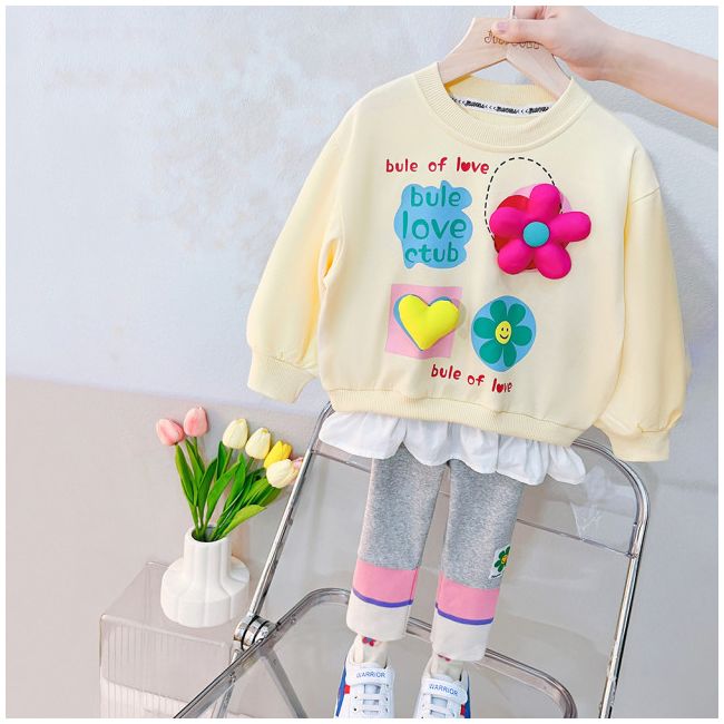 Compleu cu bluzita galbena pentru fetite - Pink flower LI1285-de5