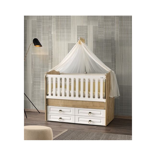 Patut cu leganare si lat. culisabila MyKids Esla Natur Alb 130x70 00086562