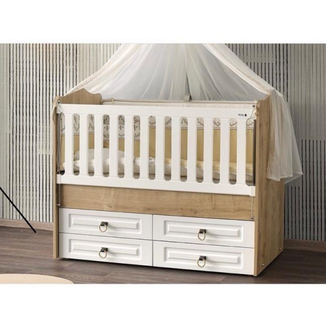 Patut cu leganare si lat. culisabila MyKids Esla Natur Alb 130x70 00086562