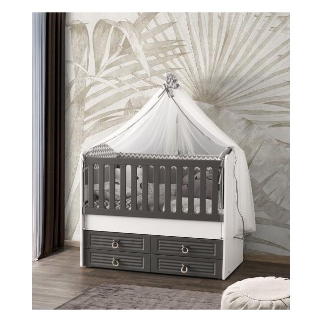 Patut cu leganare si lat. culisabila MyKids Olivia Alb Gri 130x70 00086560