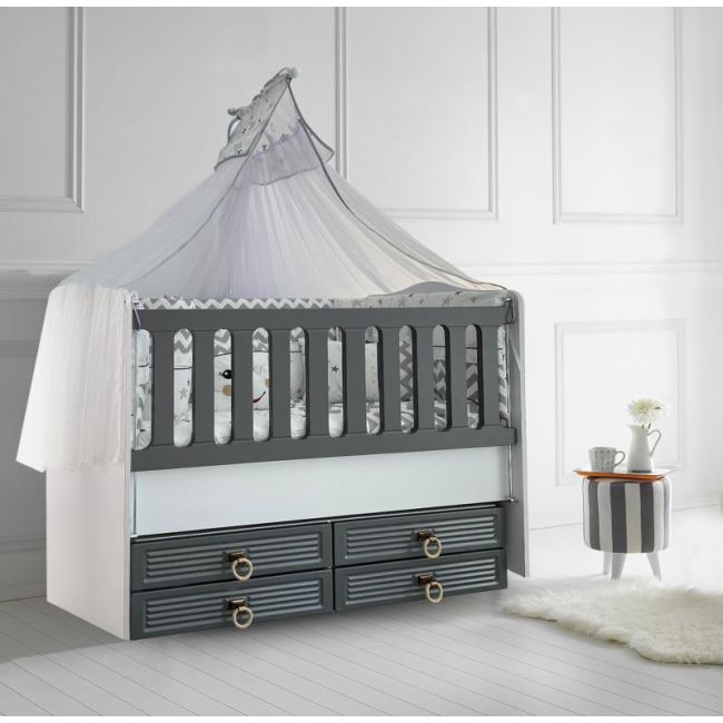 Patut cu leganare si lat. culisabila MyKids Olivia Alb Gri 130x70 00086560