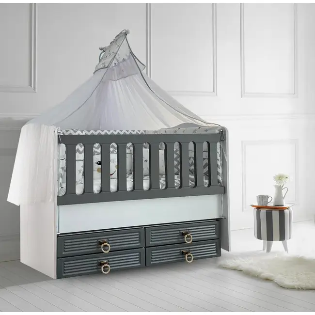 Patut cu leganare si lat. culisabila MyKids Olivia Alb Gri 130x70 00086560