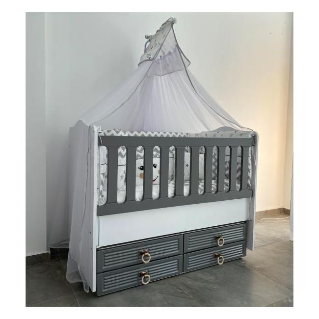 Patut cu leganare si lat. culisabila MyKids Olivia Alb Gri 130x70 00086560