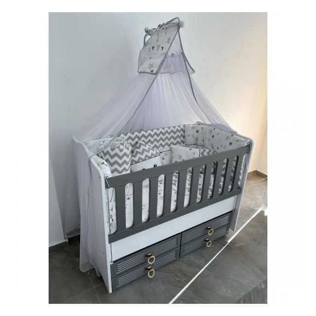 Patut cu leganare si lat. culisabila MyKids Olivia Alb Gri 130x70 00086560