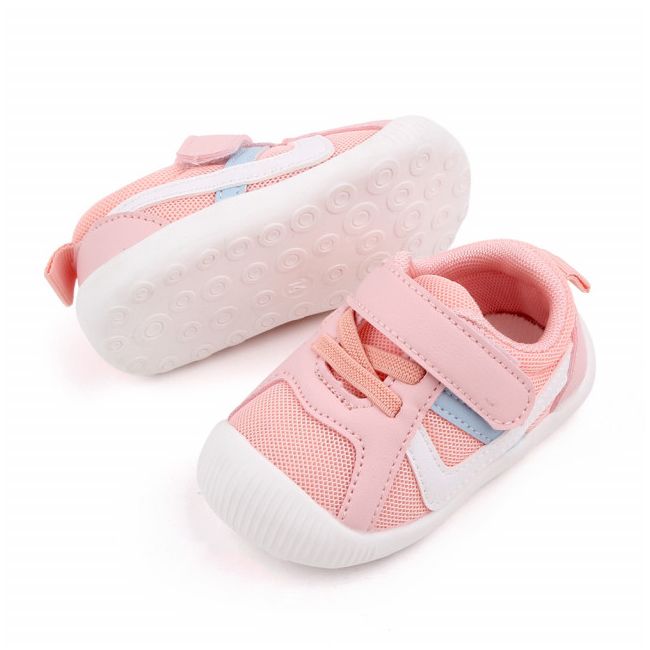 Adidasi roz cu dungi albe si gri (marime disponibila: 9-12 luni (marimea 20 incaltaminte)) mdd2667-3-s1.9-12 luni (marimea 20 incaltaminte)