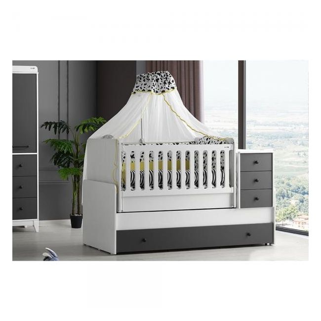 Patut transformabil MyKids Olivia Alb Gri-Inchis 180x80 00086564