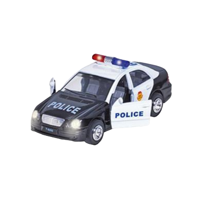 Masinuta die cast cu sunete si lumini, 15 cm, politie, neagra - okegoki12194pn