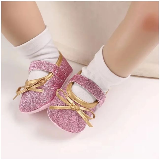 Pantofiori roz cu fundita aurie LIB229-5-c1