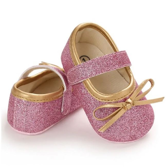 Pantofiori roz cu fundita aurie LIB229-5-c1