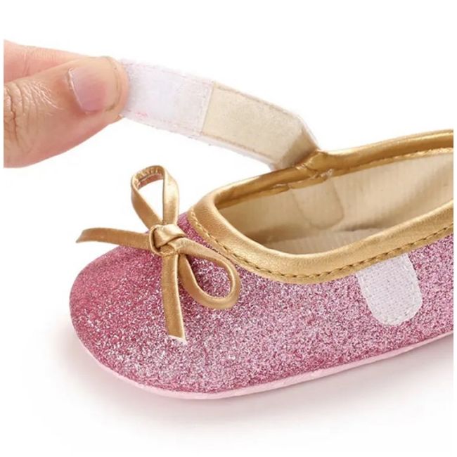 Pantofiori roz cu fundita aurie LIB229-5-c1