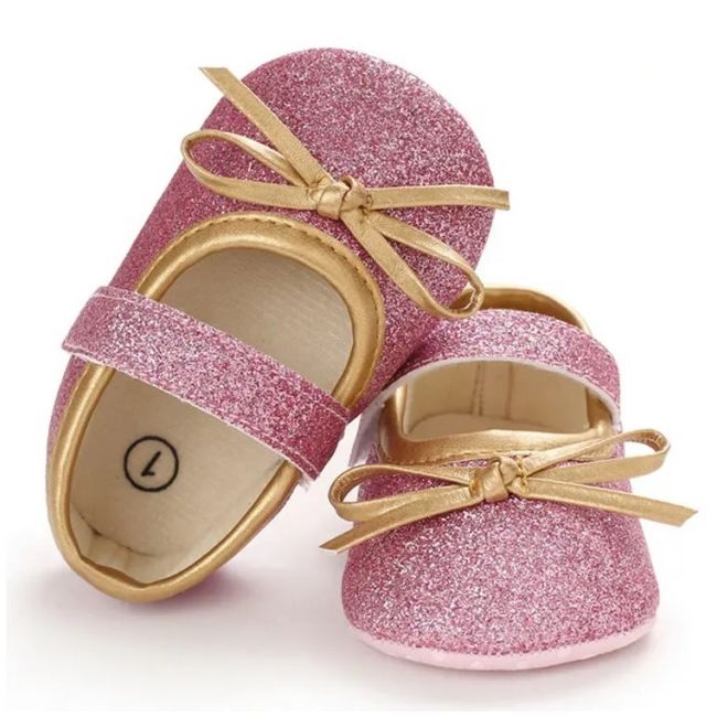 Pantofiori roz cu fundita aurie LIB229-5-c1
