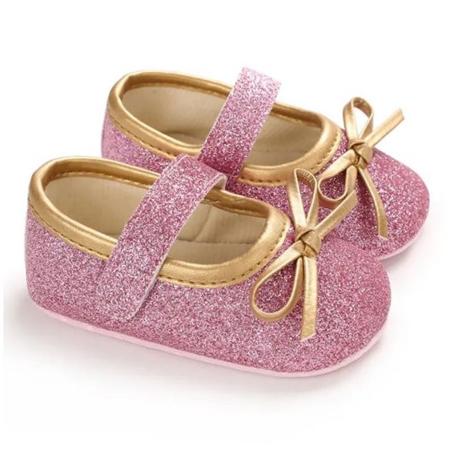 Pantofiori roz cu fundita aurie LIB229-5-c1