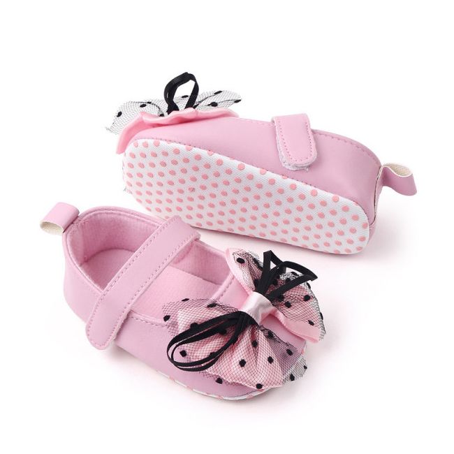Pantofiori roz cu fundita neagra din tulle (marime disponibila: 9-12 luni (marimea 20 incaltaminte)) amby2281-1-sa5.9-12 luni (marimea 20 incaltaminte)