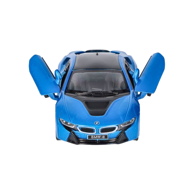 Masinuta die cast bmw i8, scara 1 la 36, 12.5 cm, albastra - okegoki12304a