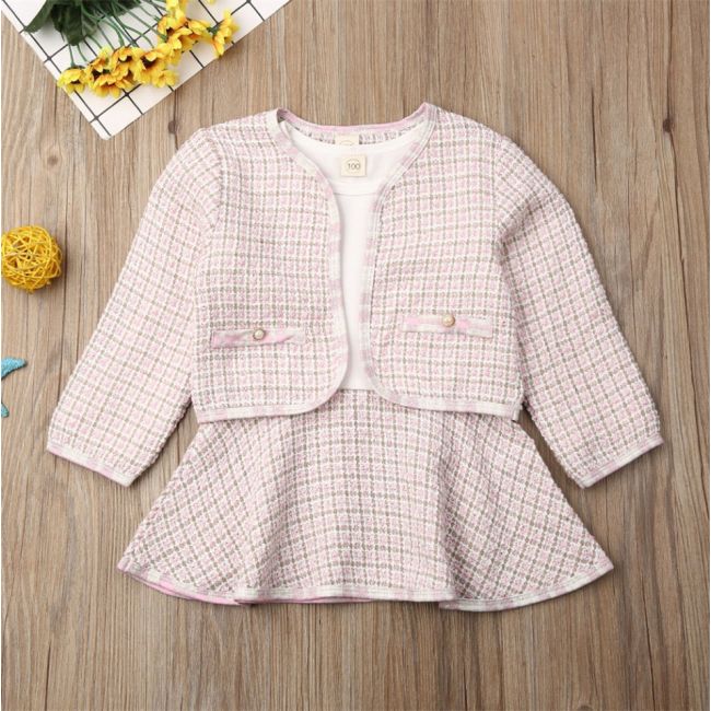 Set sacou cu rochita (Culoare: Roz cu alb, Marime: 120) JEM36set5