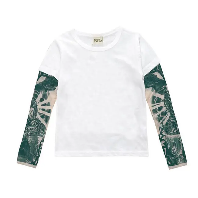 Tricou copii alb cu tatuaj (Marime: 110, Model: Model B) JEMtrtatuaj010