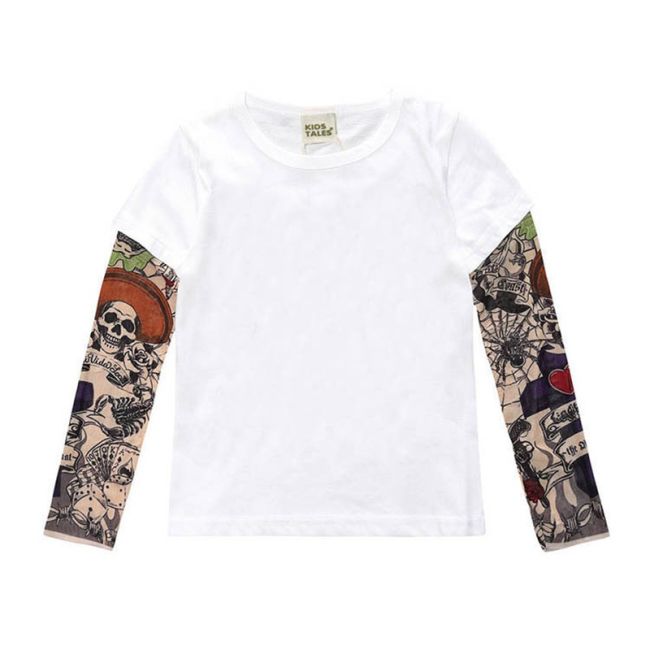 Tricou copii alb cu tatuaj (Marime: 130, Model: Model B) JEMtrtatuaj012