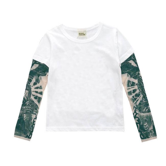 Tricou copii alb cu tatuaj (Marime: 130, Model: Model B) JEMtrtatuaj012