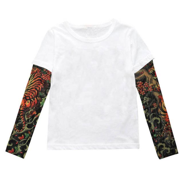 Tricou copii alb cu tatuaj (Marime: 90, Model: Model A) JEMtrtatuaj02