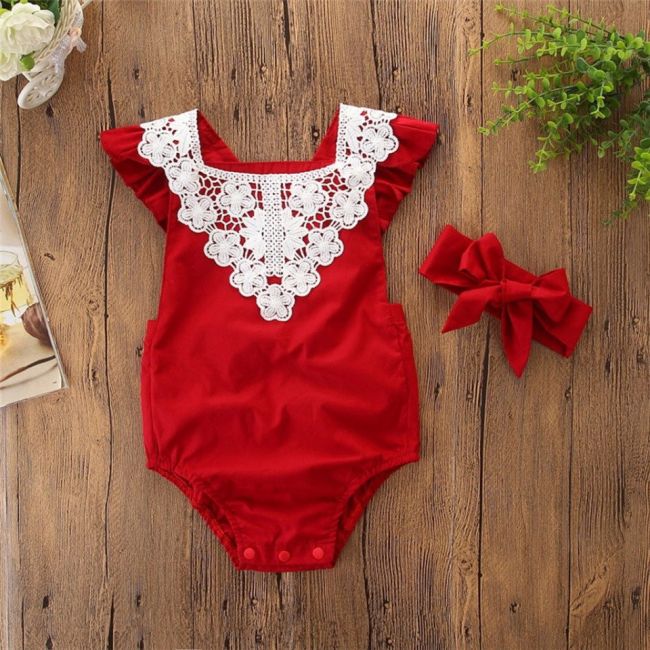 Set body rosu cu broderie si bentita (Marime: 100) JEMdrl137