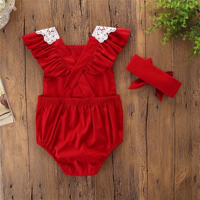 Set body rosu cu broderie si bentita (Marime: 100) JEMdrl137
