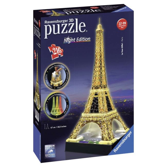 PUZZLE 3D TURNUL EIFFEL NOAPTEA, 216 PIESE  - ARTRVS3D12579