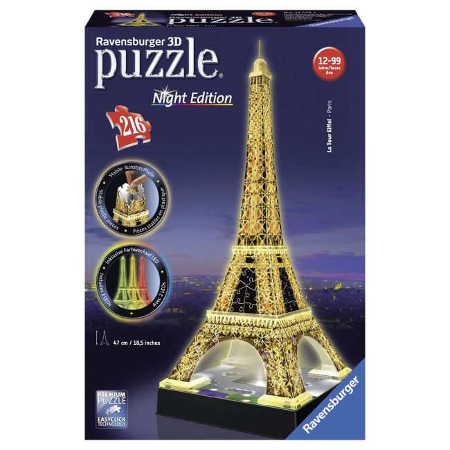 PUZZLE 3D TURNUL EIFFEL NOAPTEA, 216 PIESE  - ARTRVS3D12579