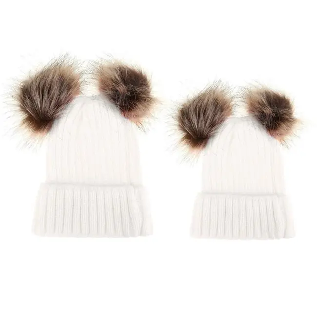 Set caciuli mama copil cu doua pampoane (Culoare: Roz) JEMdrl1147