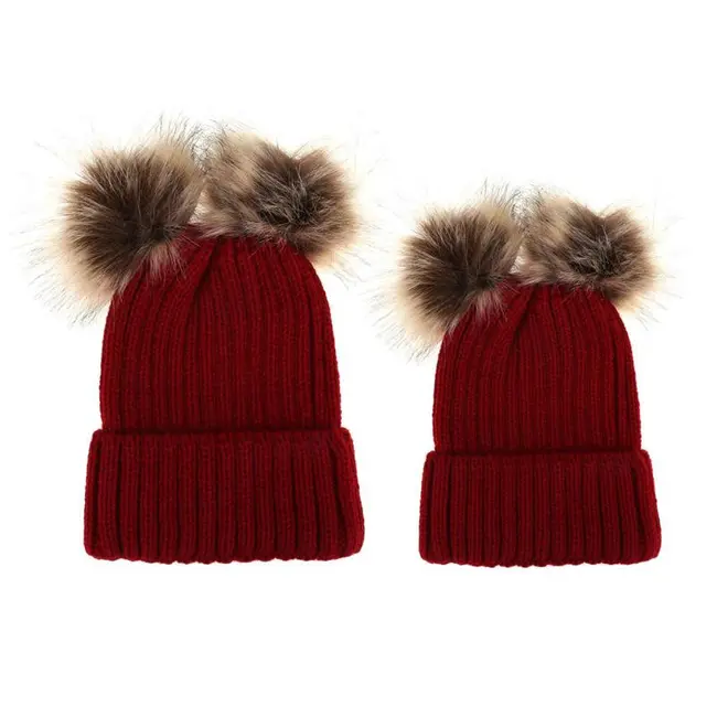 Set caciuli mama copil cu doua pampoane (Culoare: Roz) JEMdrl1147