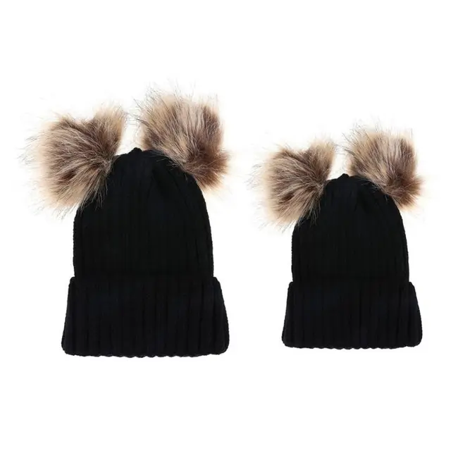 Set caciuli mama copil cu doua pampoane (Culoare: Roz) JEMdrl1147