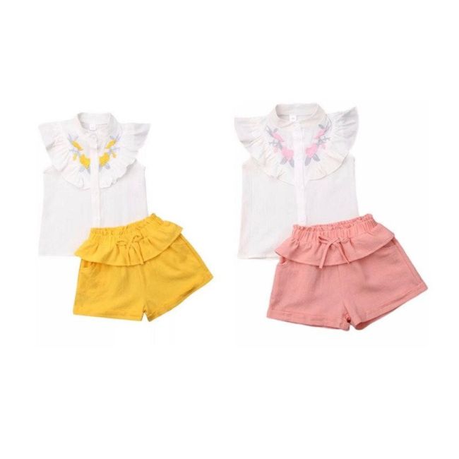 Set camasuta si pantaloni cu broderie (Culoare: Galben, Marime: 100) JEMdrl1211