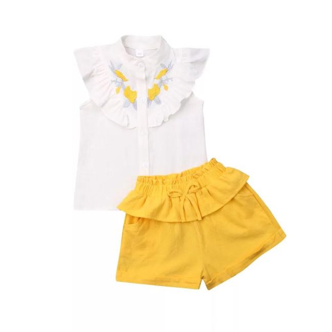 Set camasuta si pantaloni cu broderie (Culoare: Galben, Marime: 110) JEMdrl1212