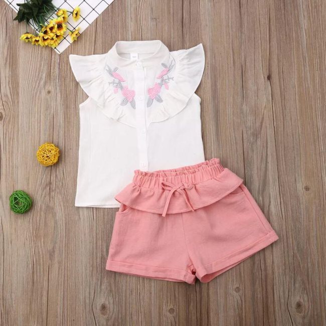 Set camasuta si pantaloni cu broderie (Culoare: Roz, Marime: 110) JEMdrl1207