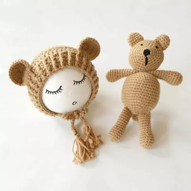 Set de caciulita cu ursulet pentru nou-nascut (Culoare: Roz inchis) JEMdrl74