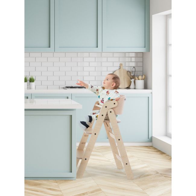 Scaun de masa multifunctional pentru bebelusi, MamaToyz, pliabil, cu masuta, transformabil, lemn, 6 luni - adolescent, natur JEMMtyz_muchair_nat