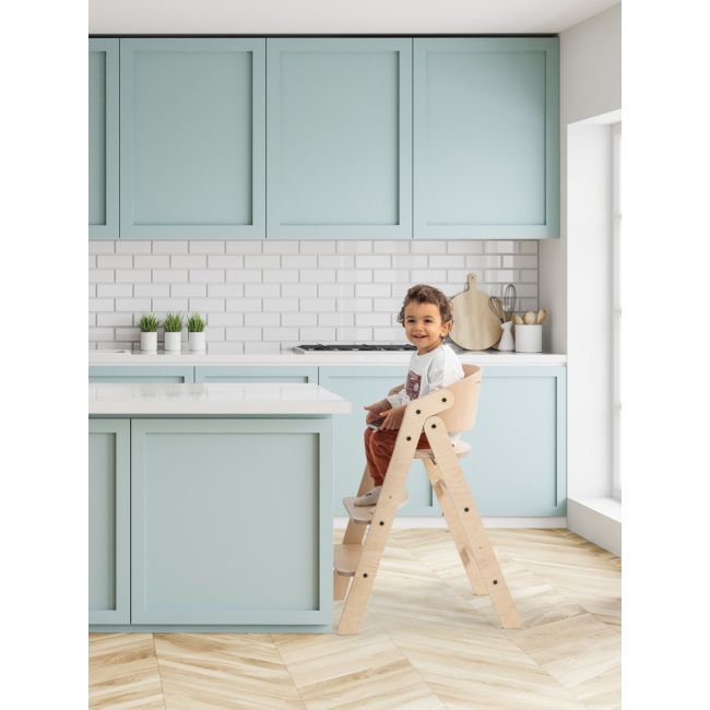 Scaun de masa multifunctional pentru bebelusi, MamaToyz, pliabil, cu masuta, transformabil, lemn, 6 luni - adolescent, natur JEMMtyz_muchair_nat
